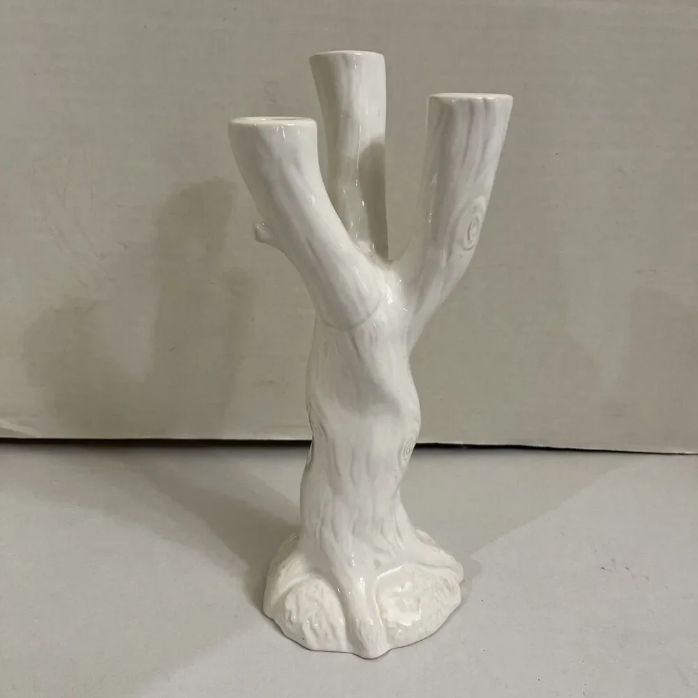 Roscher Natures Nest 3 Tier Candle Stick Holder Tree Trunk White 11 Inches Tall